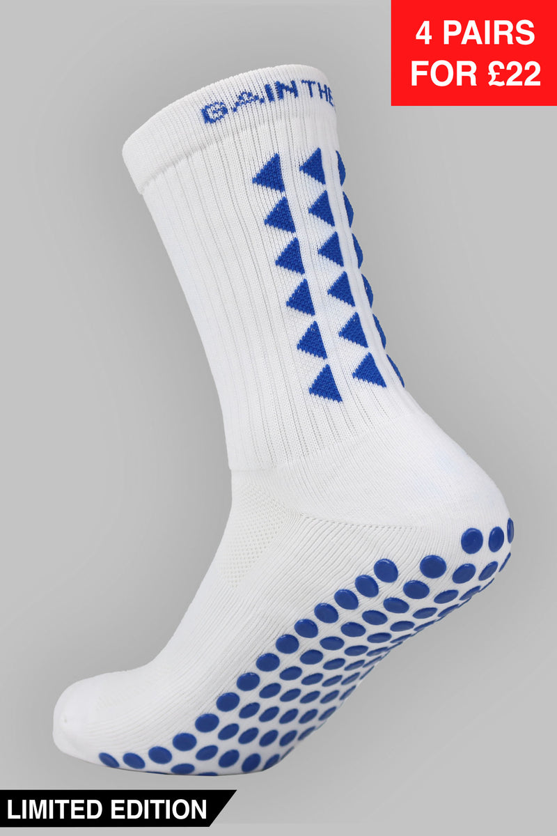 LIMITED EDITION GRIP SOCKS 2.0 - White & Blue – Gain The Edge Official