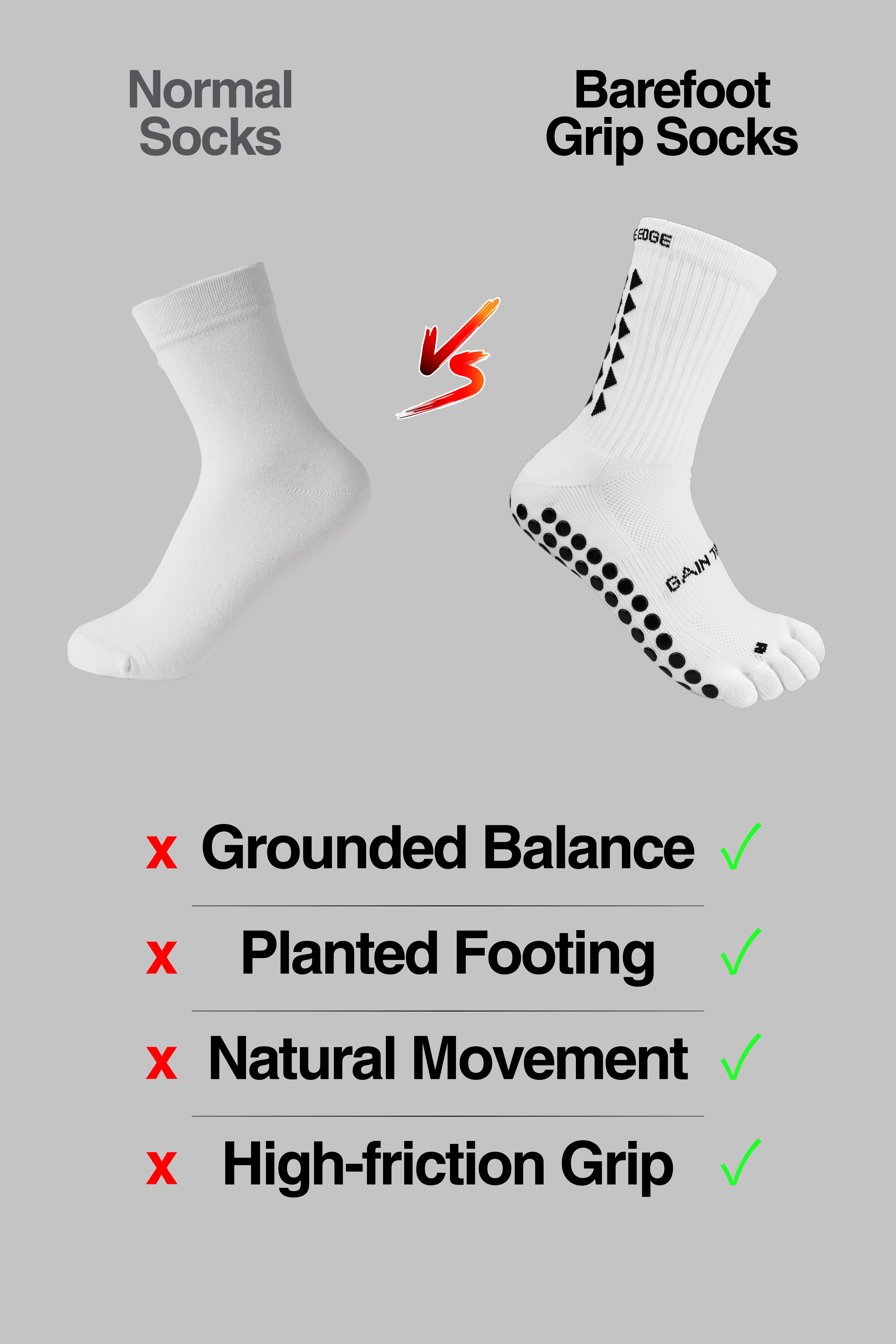 BAREFOOT GRIP SOCKS 3.0 MidCalf Length - White - Gain The Edge Official