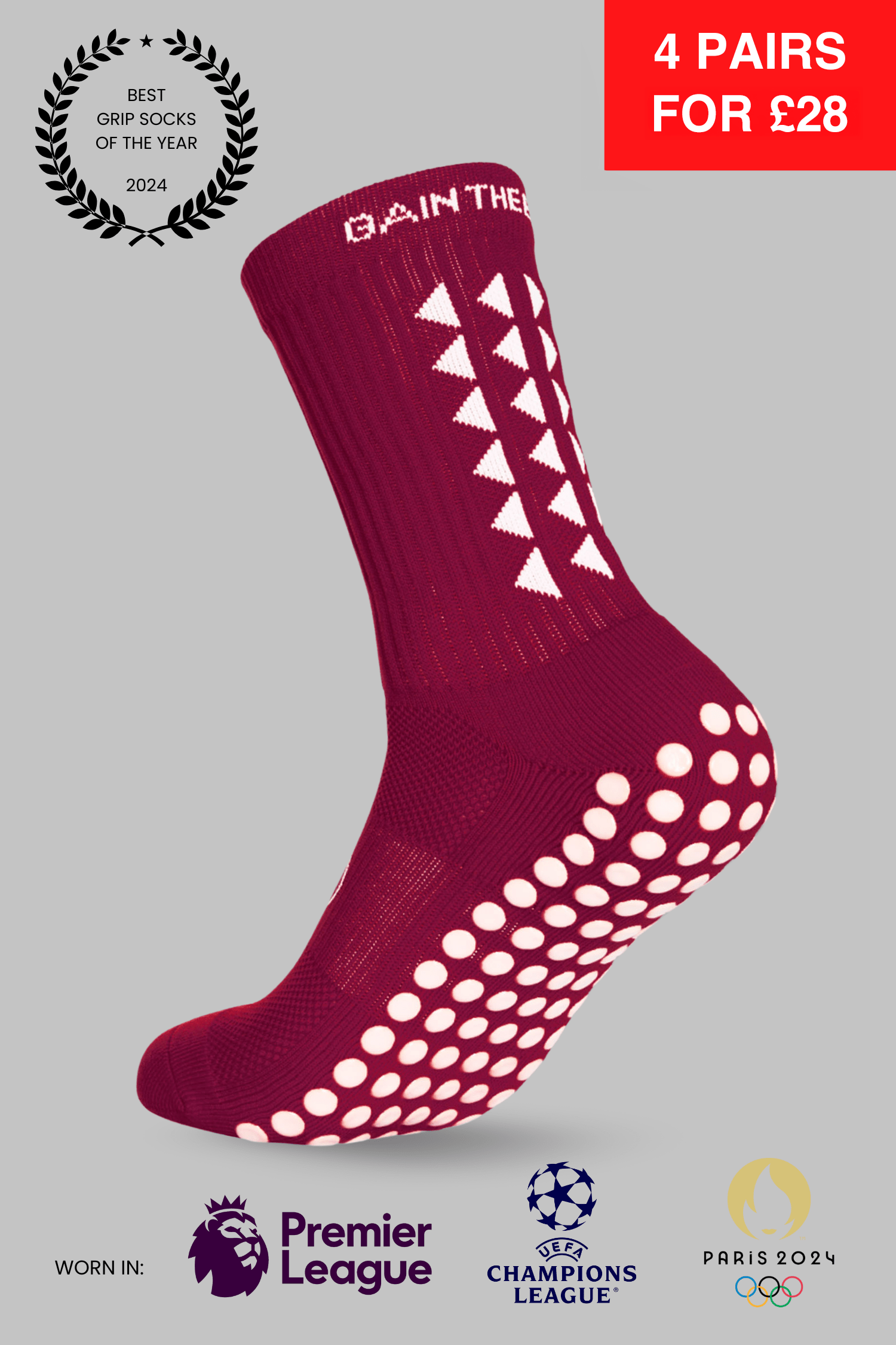 GRIP SOCKS 2.0  MidCalf Length - Maroon - Gain The Edge Official