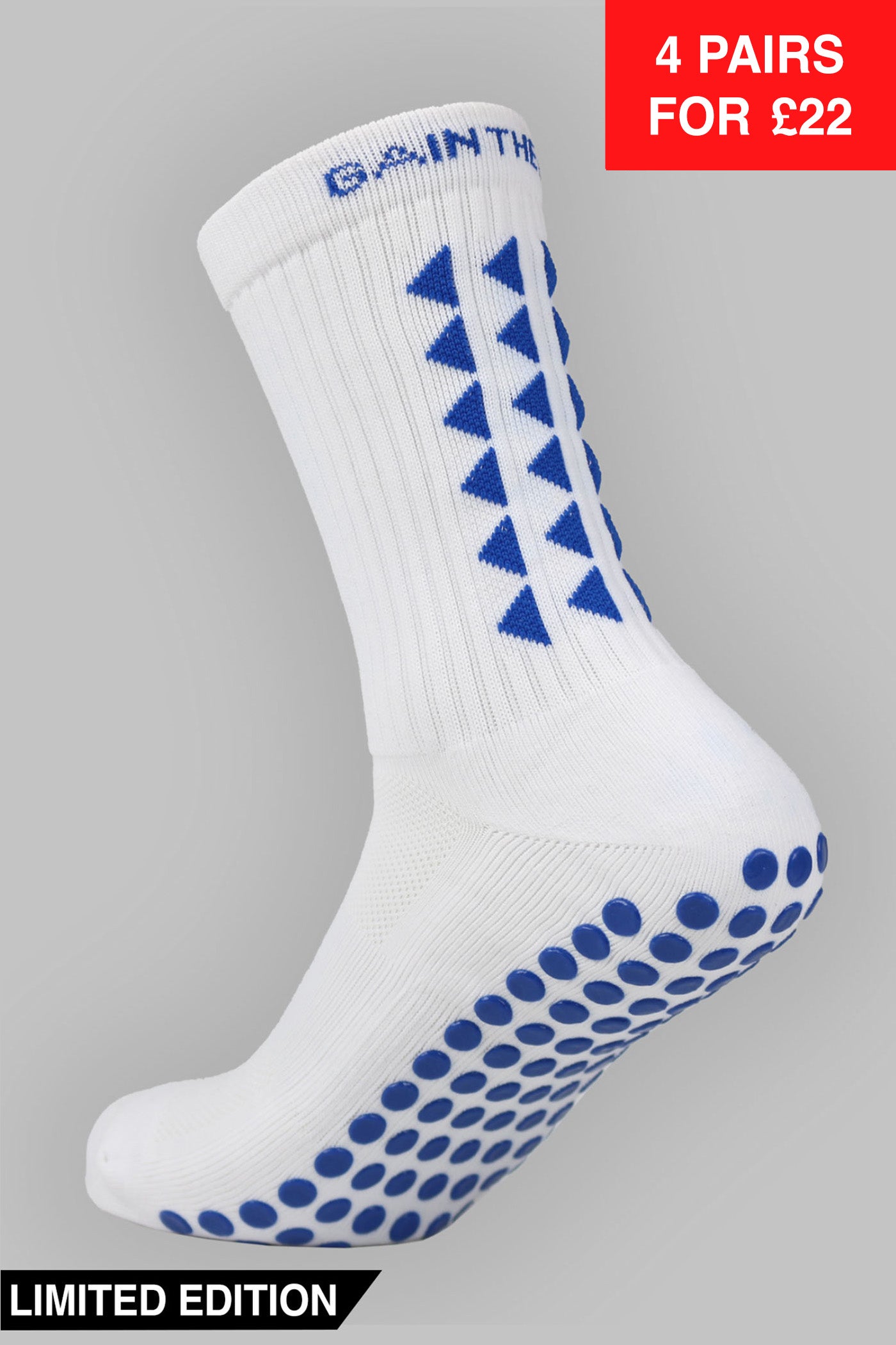 LIMITED EDITION GRIP SOCKS 2.0 - White & Blue - Gain The Edge Official