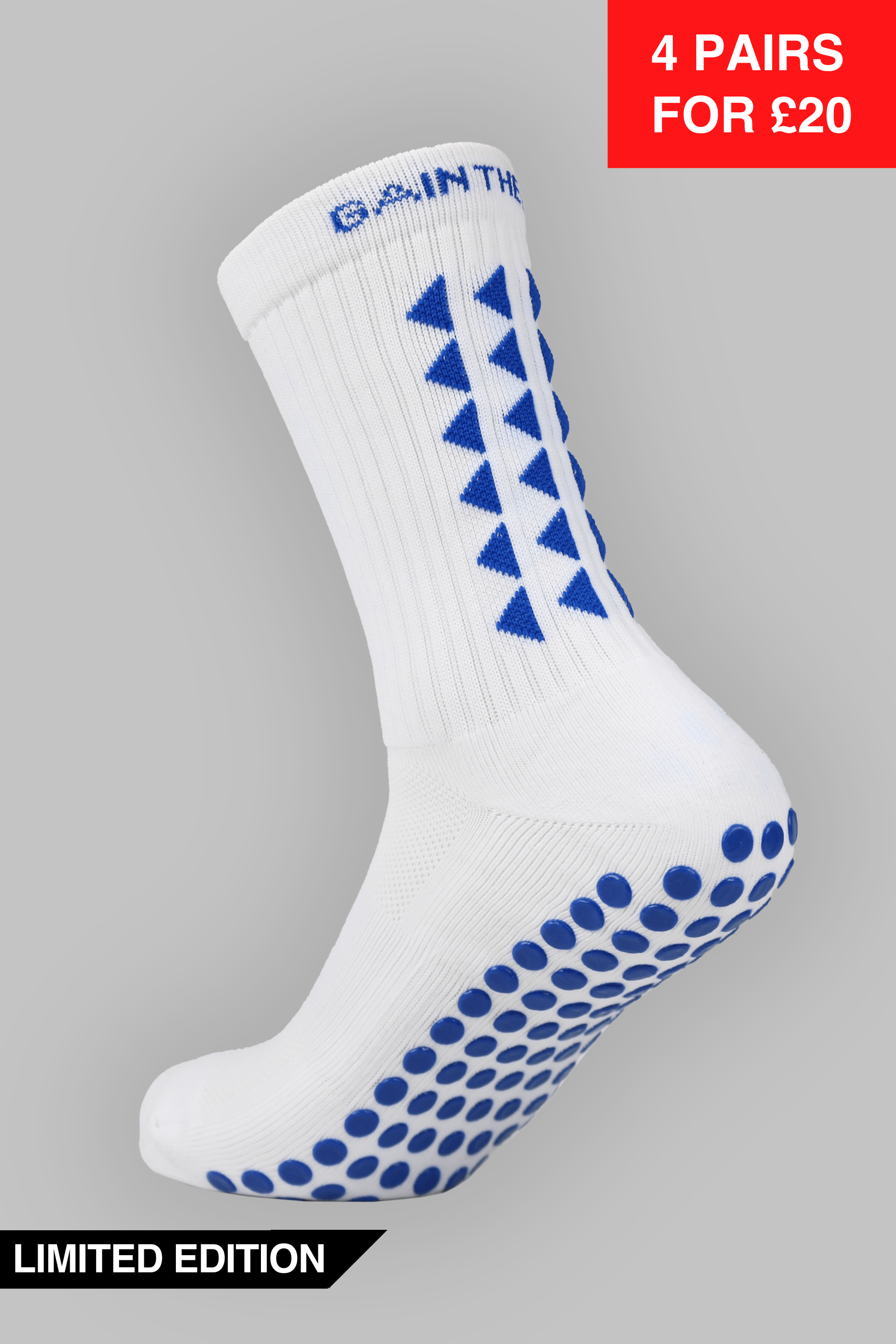 LIMITED EDITION GRIP SOCKS 2.0 - White & Blue - Gain The Edge Official