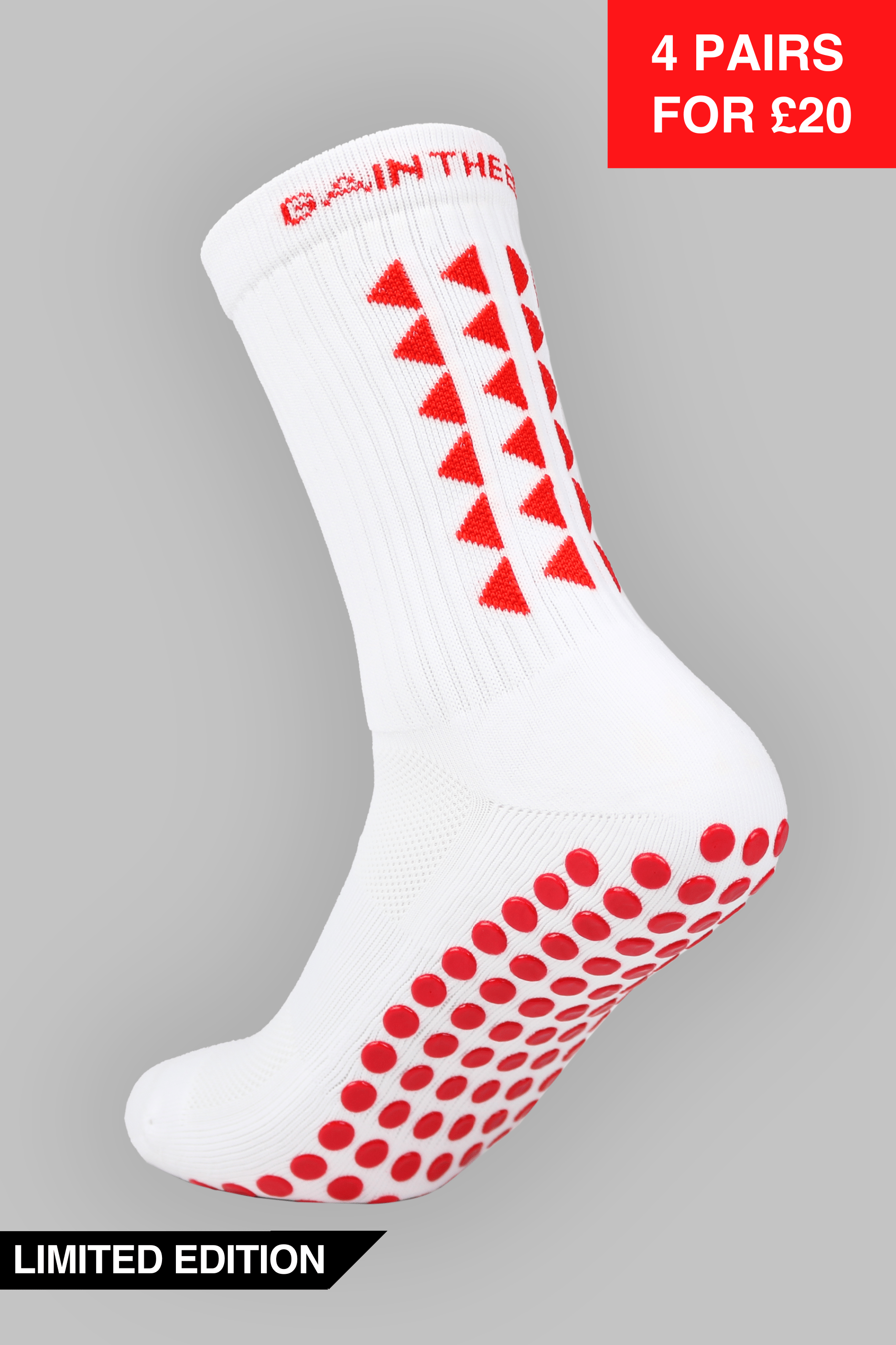 LIMITED EDITION GRIP SOCKS 2.0 - White & Red - Gain The Edge Official