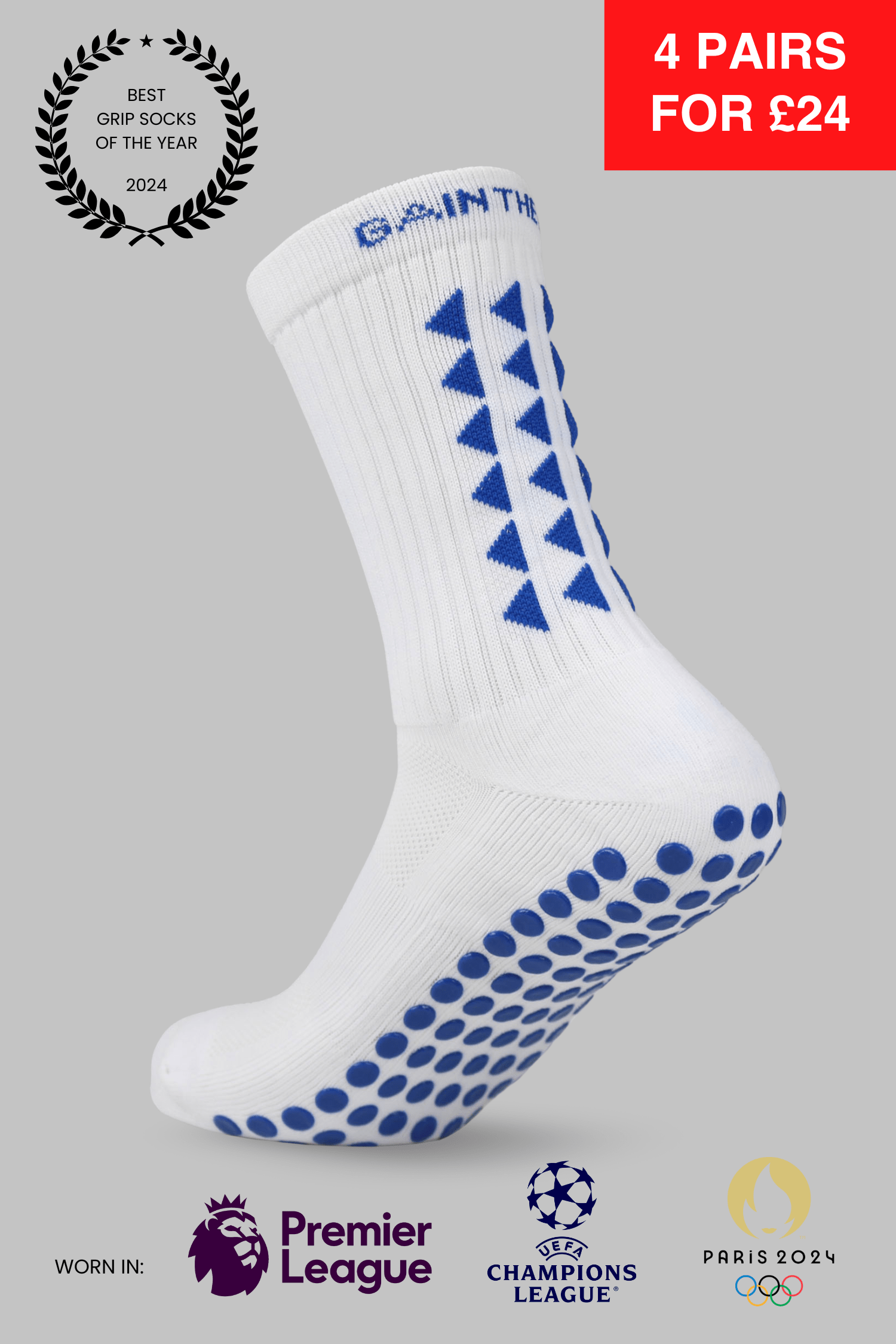 LIMITED EDITION GRIP SOCKS 2.0 - White & Blue - Gain The Edge Official