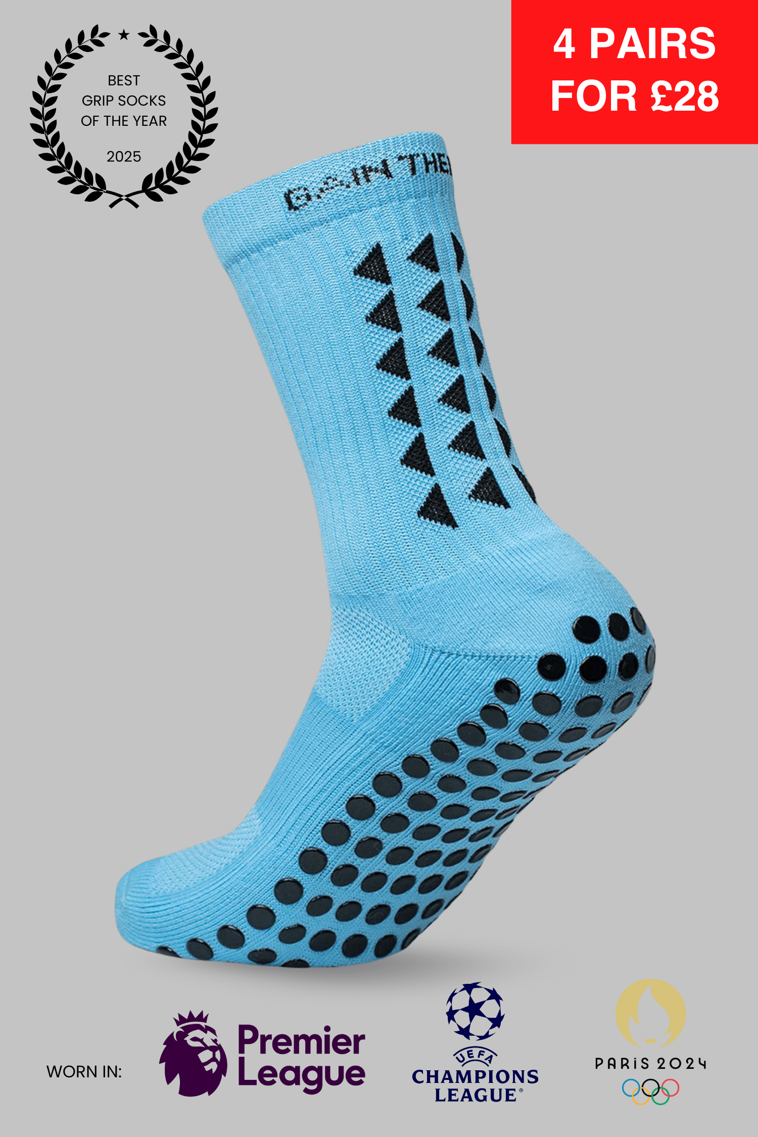GRIP SOCKS 3.0  MidCalf Length - Light Blue - Gain The Edge Official