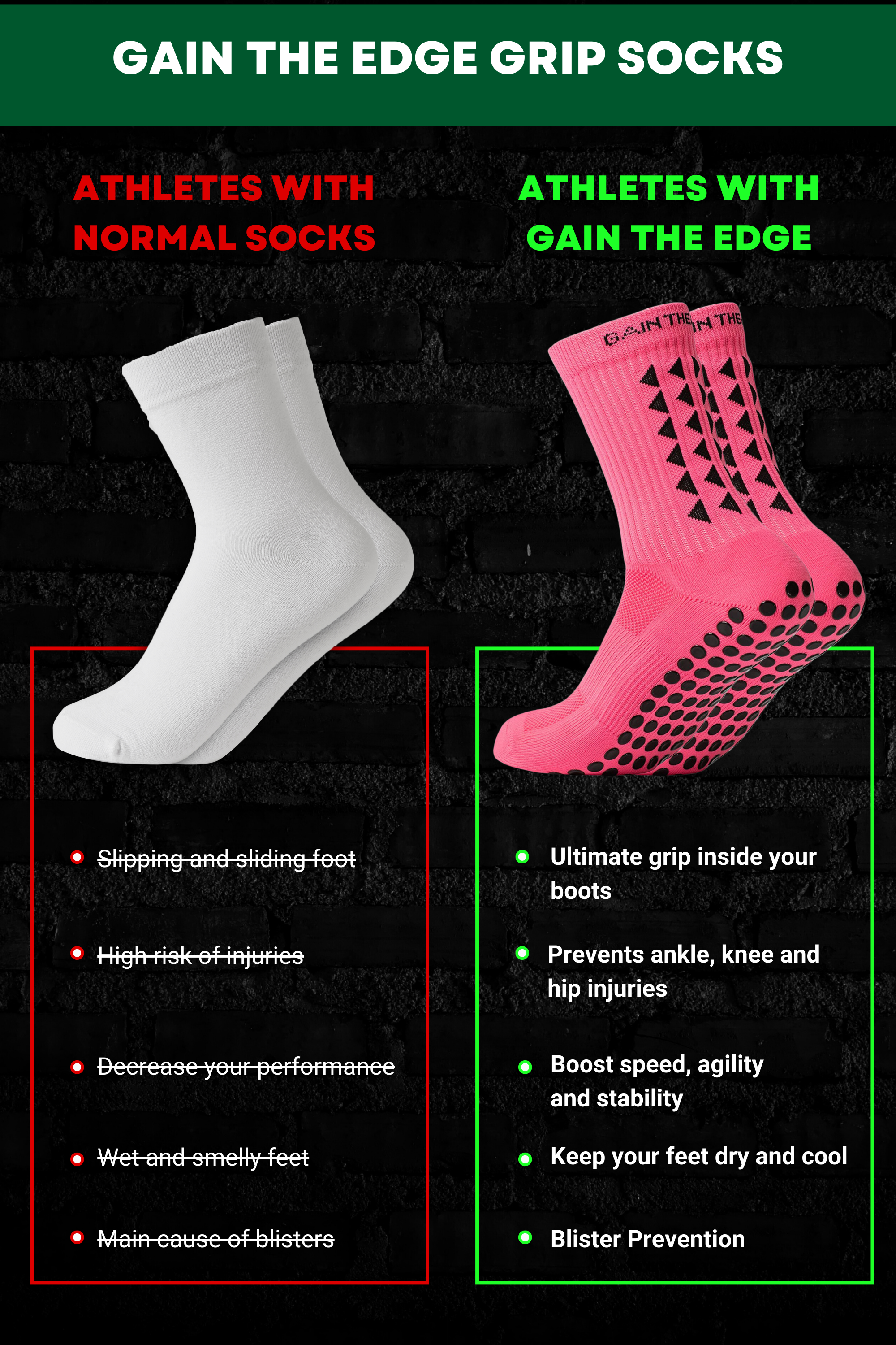 GRIP SOCKS 2.0  MidCalf Length - Pink - Gain The Edge Official