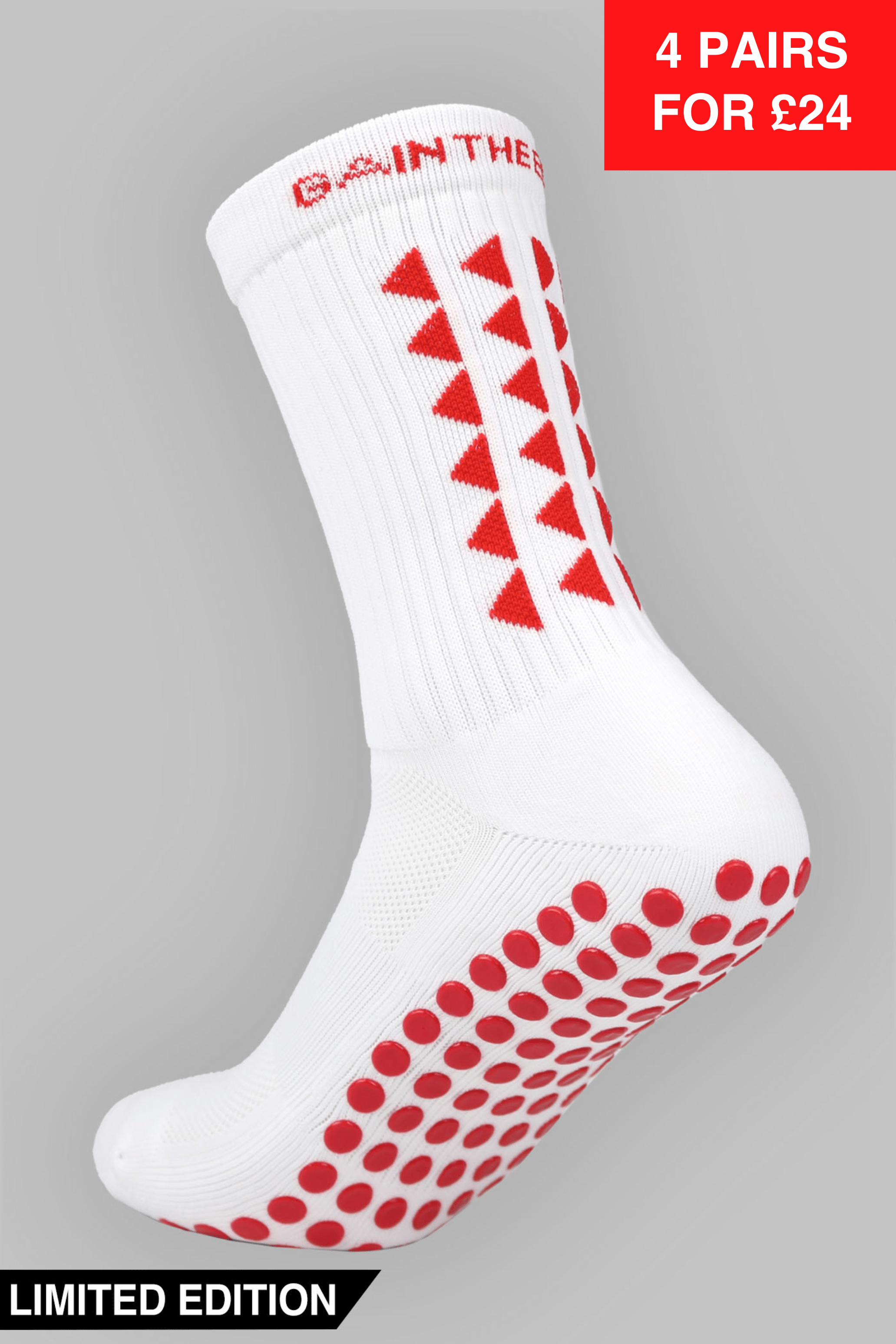 LIMITED EDITION GRIP SOCKS 2.0 - White & Red - Gain The Edge Official