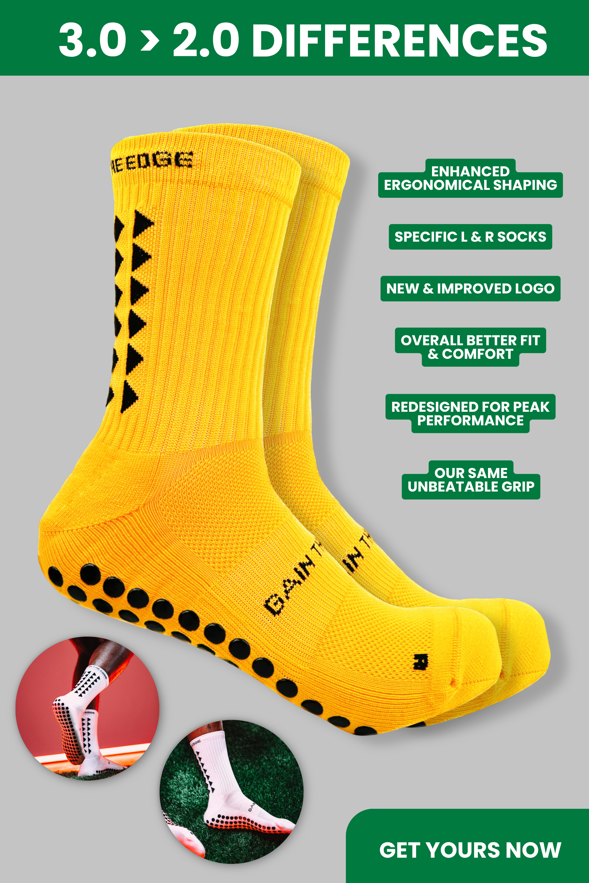 GRIP SOCKS 3.0  MidCalf Length - Orange - WAREHOUSE SALE BUY 1 GET 1 FREE - Gain The Edge Official