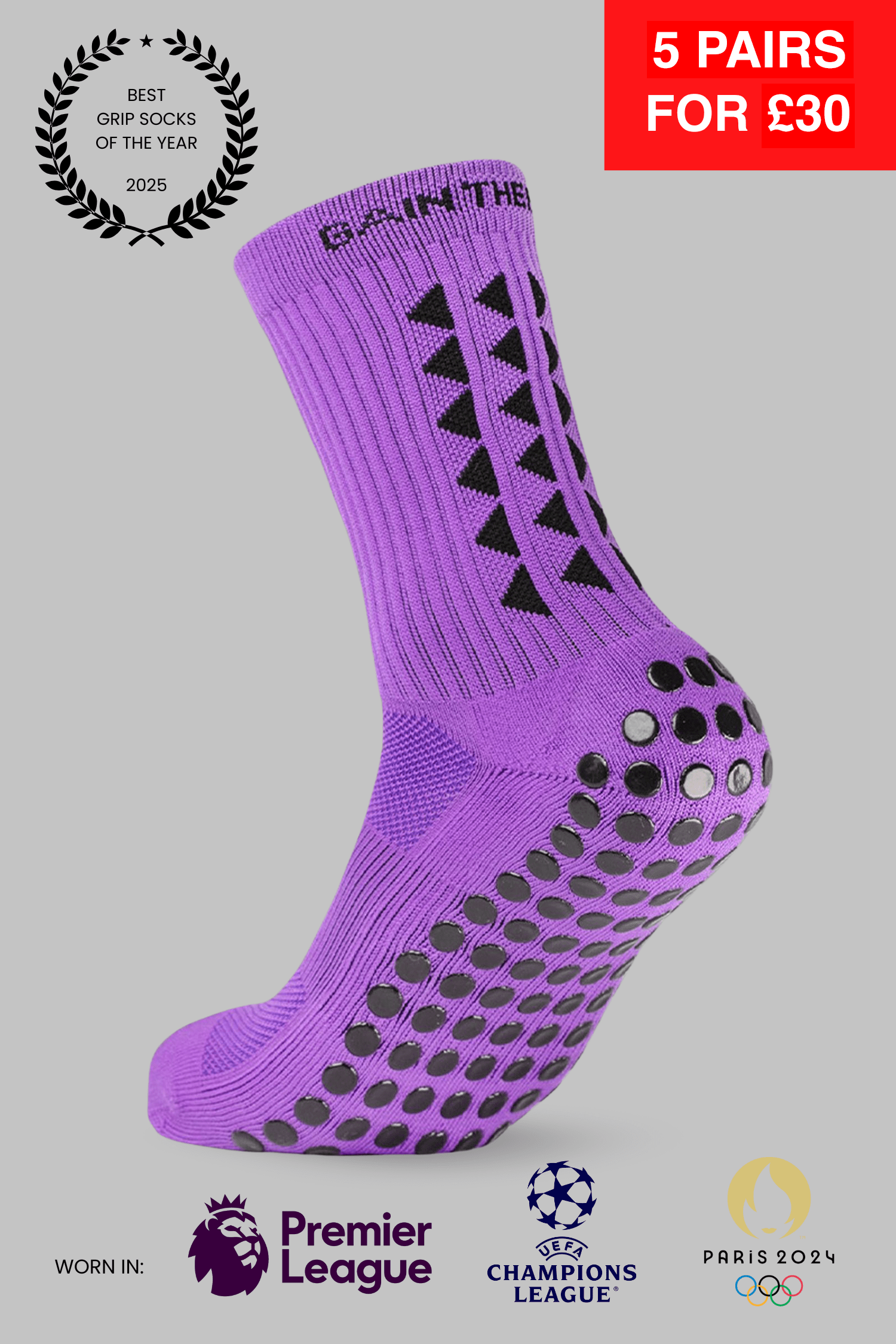 GRIP SOCKS 3.0  MidCalf Length - Purple - Gain The Edge Official